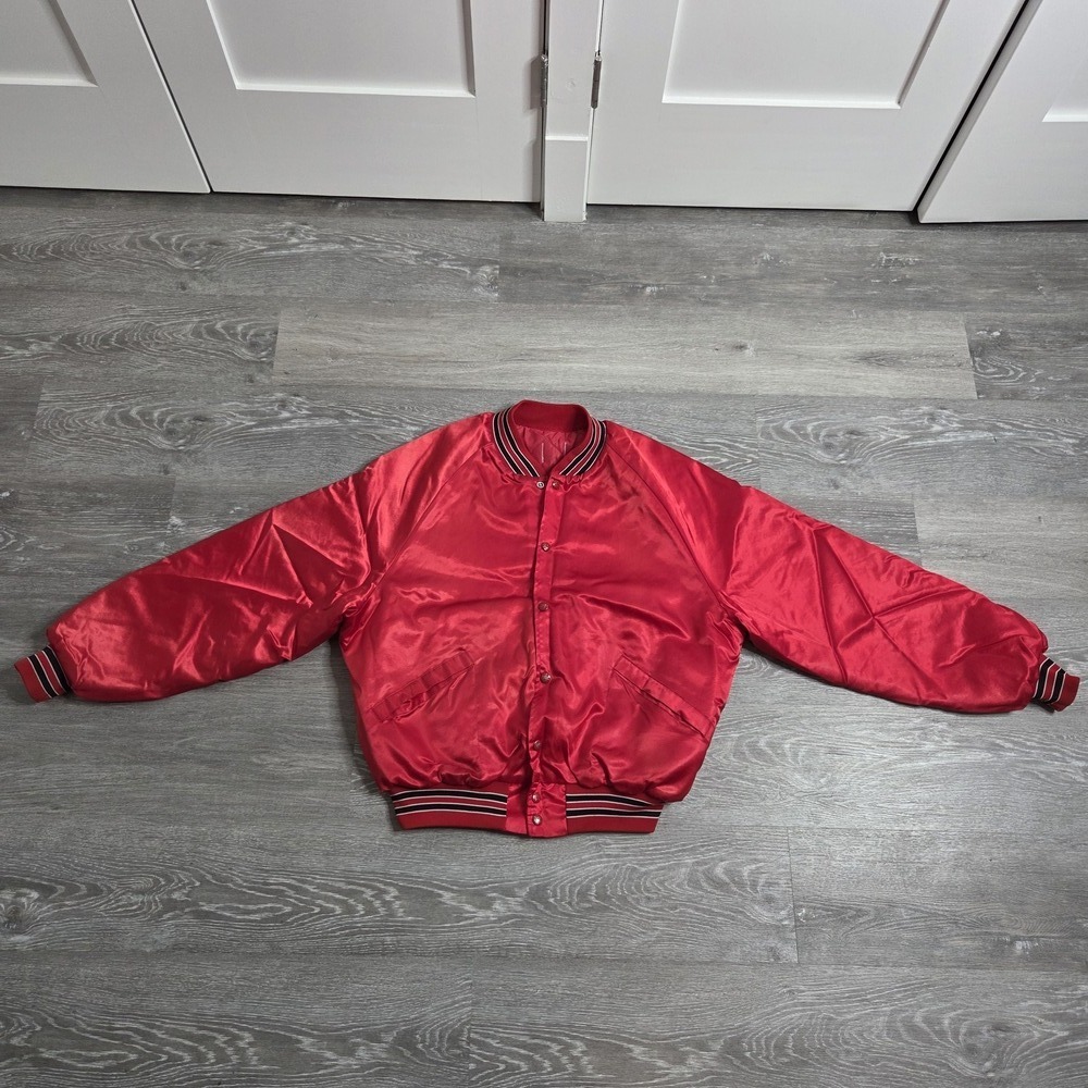 Men's Vintage Satin Bomber Jacket "Soda" Embroidery - Size XL
